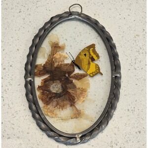 Vtg Lasting Impressions Butterfly In Glass Framed Decor Handcrafted USA Pressed